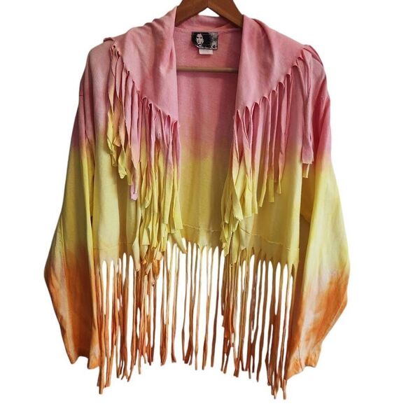 Vintage 80s 90s In Charge Cardigan Jacket Womens Medium Fringe Boho Made in USA - Picture 1 of 5